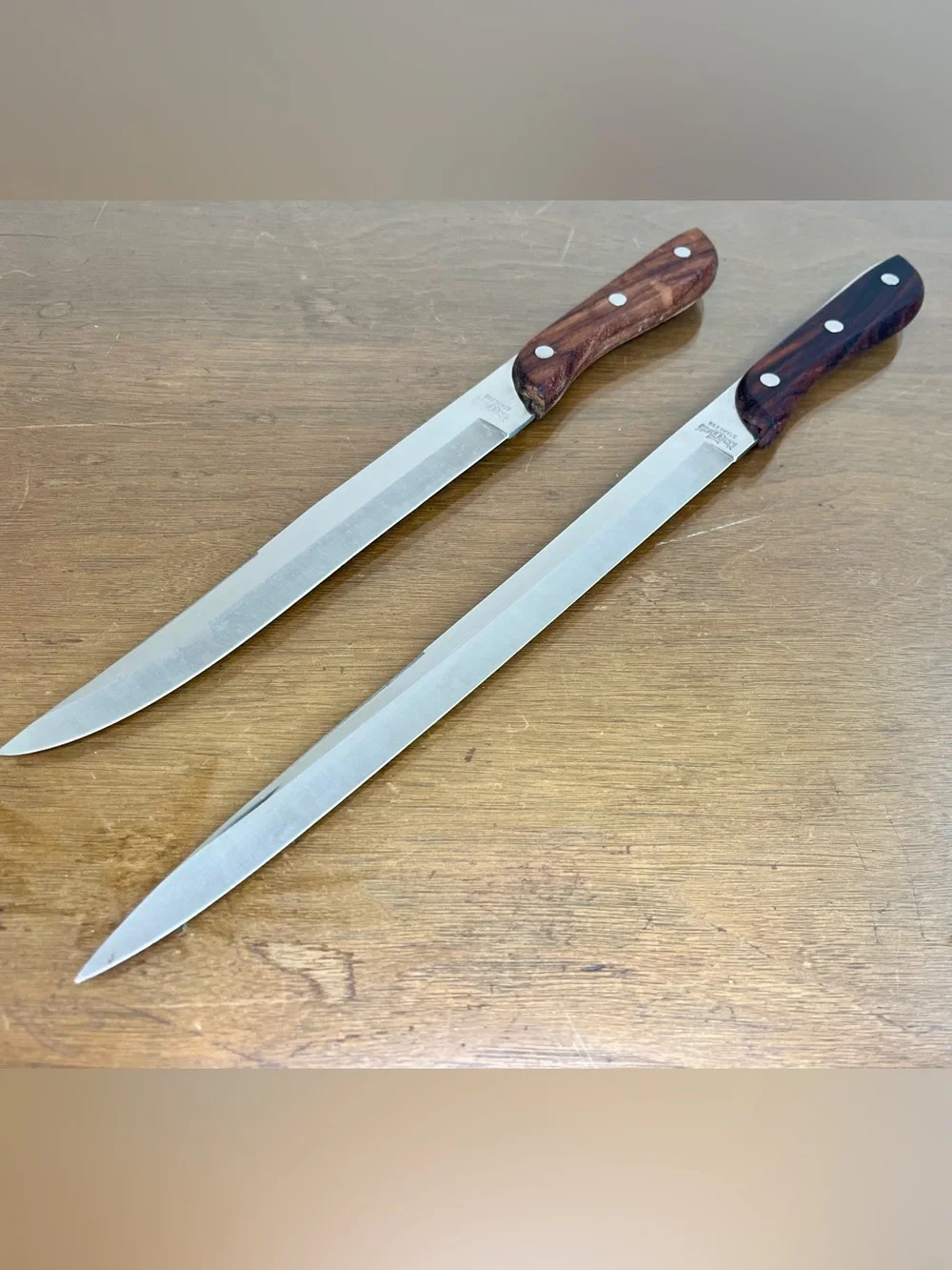 Vintage RS Carving Knife Set Stainless Steel Japan 8” & 10.5” Mid Century Knives